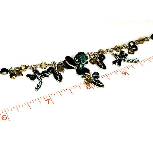 Pewter Tone Dragonfly Enamel Rhinestone Necklace Fashion Statement Jewelry CT217 - Picture 7 of 8